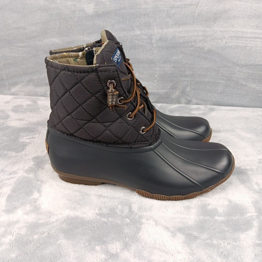 Sperry Saltwater Quilted Duck Boots Black Water Resistant Women Sz 8M - Picture 5 of 14